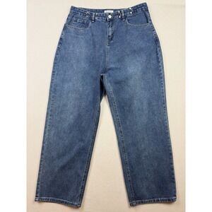 SELFSOLO High Rise Wide Leg Womens Jeans 5 Pocket 33X26 Metal Detail at Waist